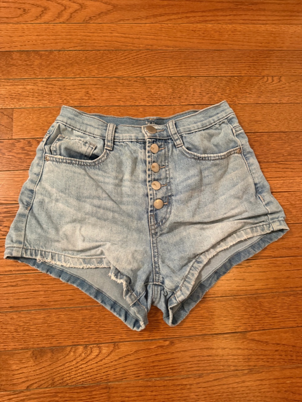 H&M Light Wash High-Waist Button-Front Denim Shorts